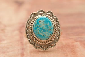 Genuine Kingman Turquoise Sterling Silver Navajo Ring